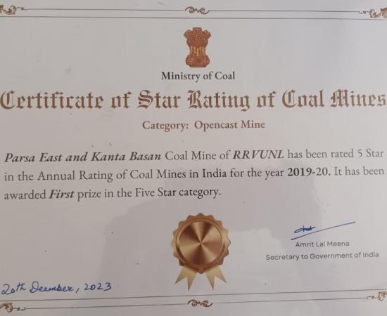 PEKB mine became the first mine of Chhattisgarh with five star award for four consecutive years, Rajasthan government's mine located in Surguja was awarded by the coal ministry for best operation, Ambikapur, Chhattisgarh, Khabargali