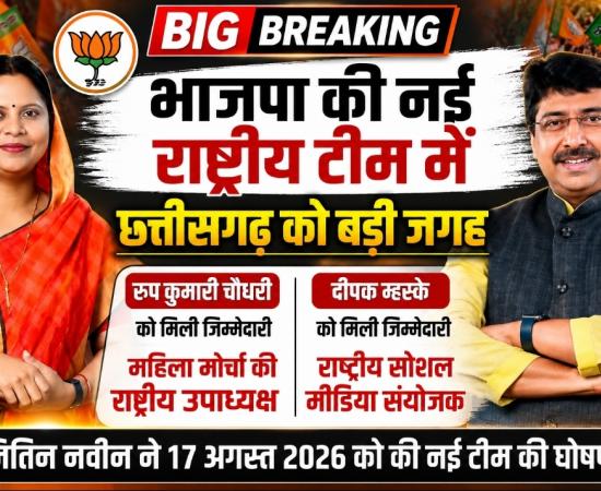 Chhattisgarh gets significant representation in the BJP's new national team; Roop Kumari Chaudhary and Deepak Mhaske entrusted with key responsibilities, Khabargali 