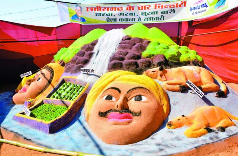 Tamasivani, Sand Artist, Hemchand Sahu, Financial Crisis, Rajim in Maghi Punni Mela Narva, Garwa, Ghurwa, Bari, Sudarshan Patnaik, Chief Minister Bhupesh Baghel, Rajim, Triveni Sangam, Sand Art, Chhattisgarh, Khabargali