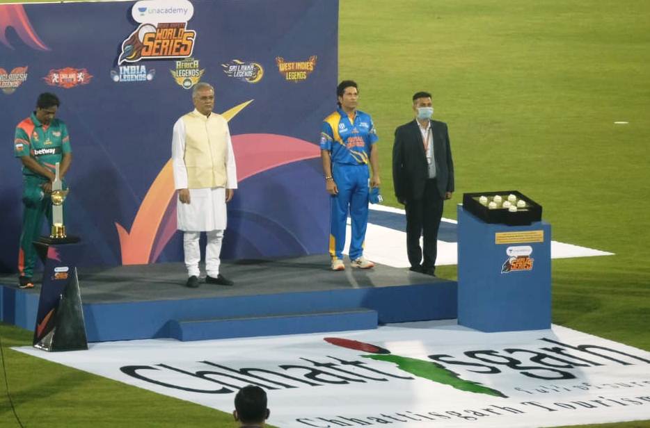 T20 Academy Road Safety World Series Cricket Tournament, Raipur, Shaheed Veer Narayan Singh International Cricket Stadium, India Legend, Bangladeshi Legend, Sachin Tendulkar, Virender Sehwag, Corona, Chief Minister Bhupesh Baghel, Chhattisgarh, Khabargali