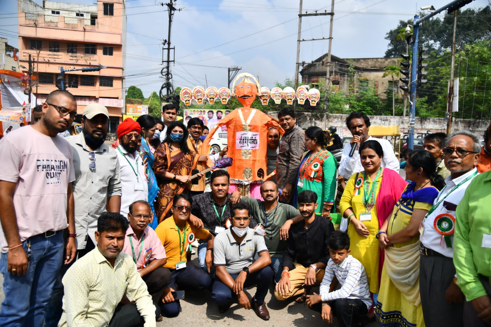 Dussehra, Mission Polythene Free, Green Army, Sadbuddhi Yatra, Amitabh Dubey, Brahmin Para Kankali Hospital Chowk, Combustion of a polythene monster, Raipur, Chhattisgarh, Khabargali