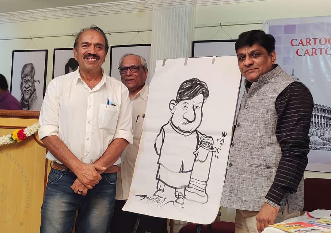 The prestigious event of the country's only cartoon magazine, Cartoon Festival, Bangalore, Indian Institute of Cartoonists, cartoonists VG Narendra, KR Swamy, BG Gujrappa and G.S.  Cartoon Watch's Jeevan Gaurav Award for Nagnath, Life Time Achievement Award, Editor Tryambak Sharma, Chhattisgarh, Khabargali