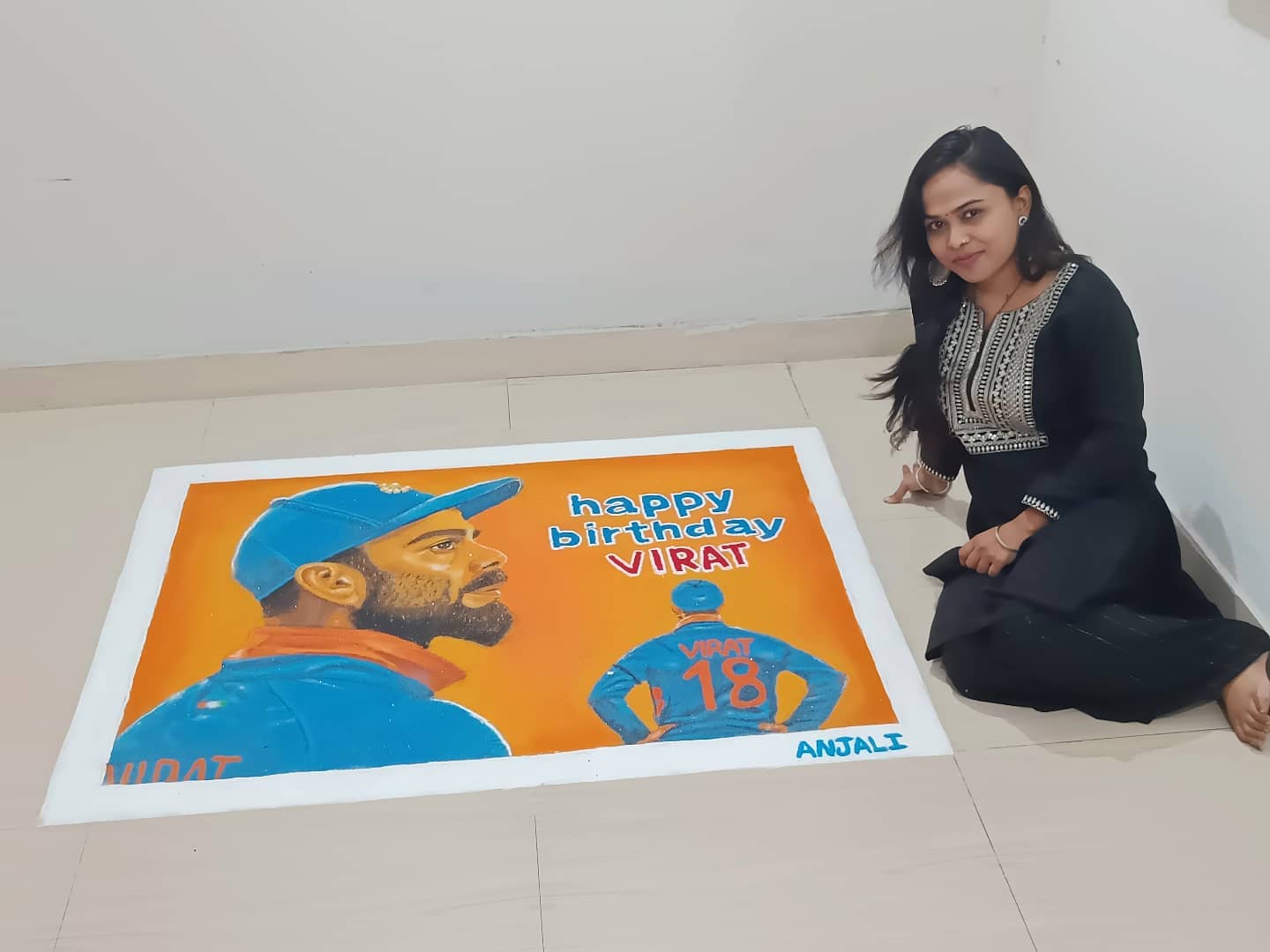 Anjali Chakradhari, Artist, Artist, Rangoli, Anjali Art, Shyamnagar, Raipur, Chhattisgarh, Cricketer, Indian team batsman, Virat Kohli, Birthday, Khabargali