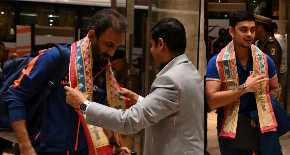 India and New Zealand cricket team, players were welcomed by wearing state robes, Sharma, all-rounder Hardik Pandya, bowler Mohammad Siraj, fast bowler Umran Malik, wicket-keeper batsman Ishan Kishan, batting coach Vikram Rathor, International Cricket Stadium in Raipur, Chhattisgarh, khabargali