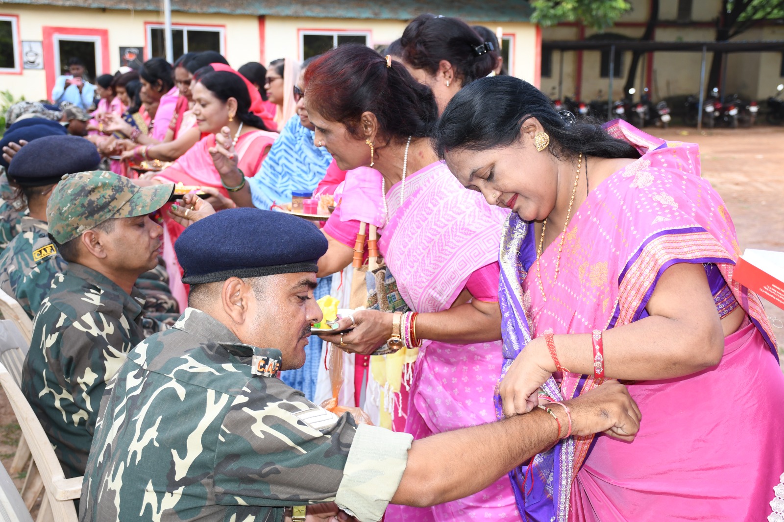 Sisters of Zindagi Na Milegi Dobara tied rakhis to the soldiers of 3rd Battalion, including Ajay Sharma, Sushma Tiwari, Secretary Mamta Sharma, Godavari Tamboli, Apoorva Sharma, Seema Aggarwal, Hemlata Tiwari, Nirmala Goswami, Santosh Sahu and other members of 3rd Battalion  Company Commander Minmal Min, Bhanuram Nag, Harnath Bimal, Girdhari Singh, Horse in-charge Subedar Major Ashok Patel, Raipur, Chhattisgarh, Khabargali