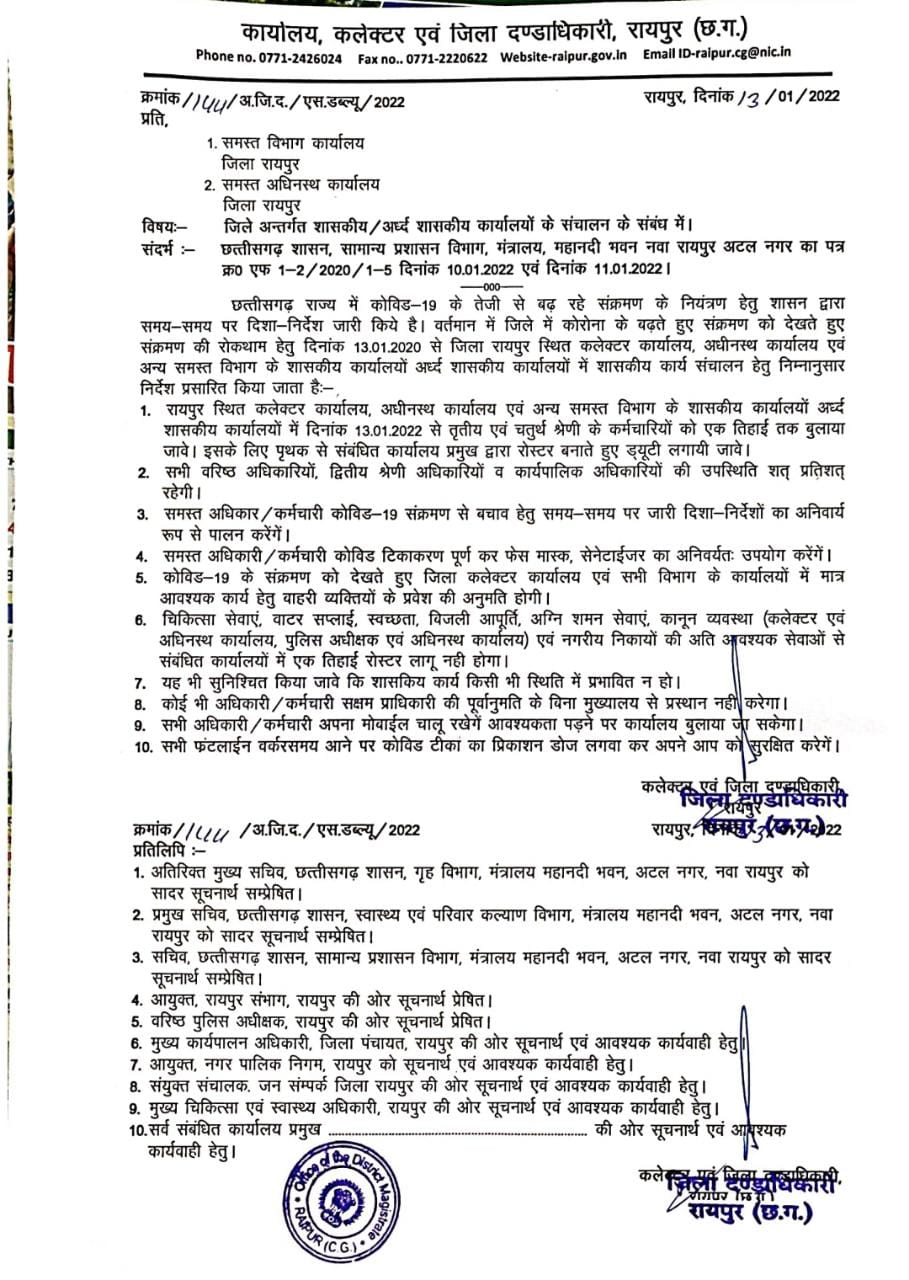 बढ़ते कोरोना संक्रमण,  कलेक्टर रायपुर जिले के बैंक, डाकघर, बीमा कंपनी, आयकर भवन, ख़बरगली, Rising corona infection, Collector Raipur district, Bank, Post Office, Insurance Company, Income Tax Bhavan, Khabargali