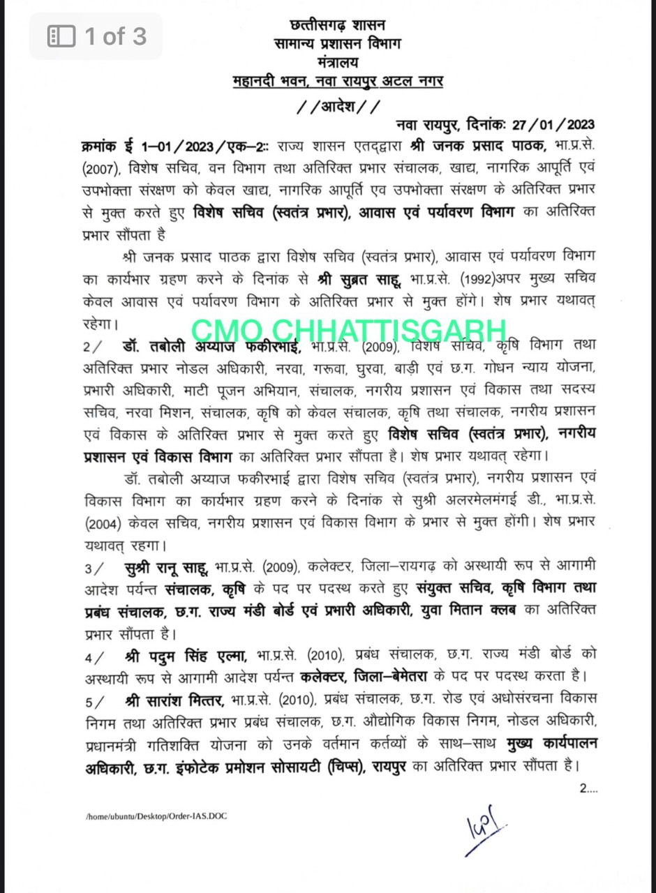 Government of Chhattisgarh, Collector, IAS, Transferred, Ministry, News,khabargali