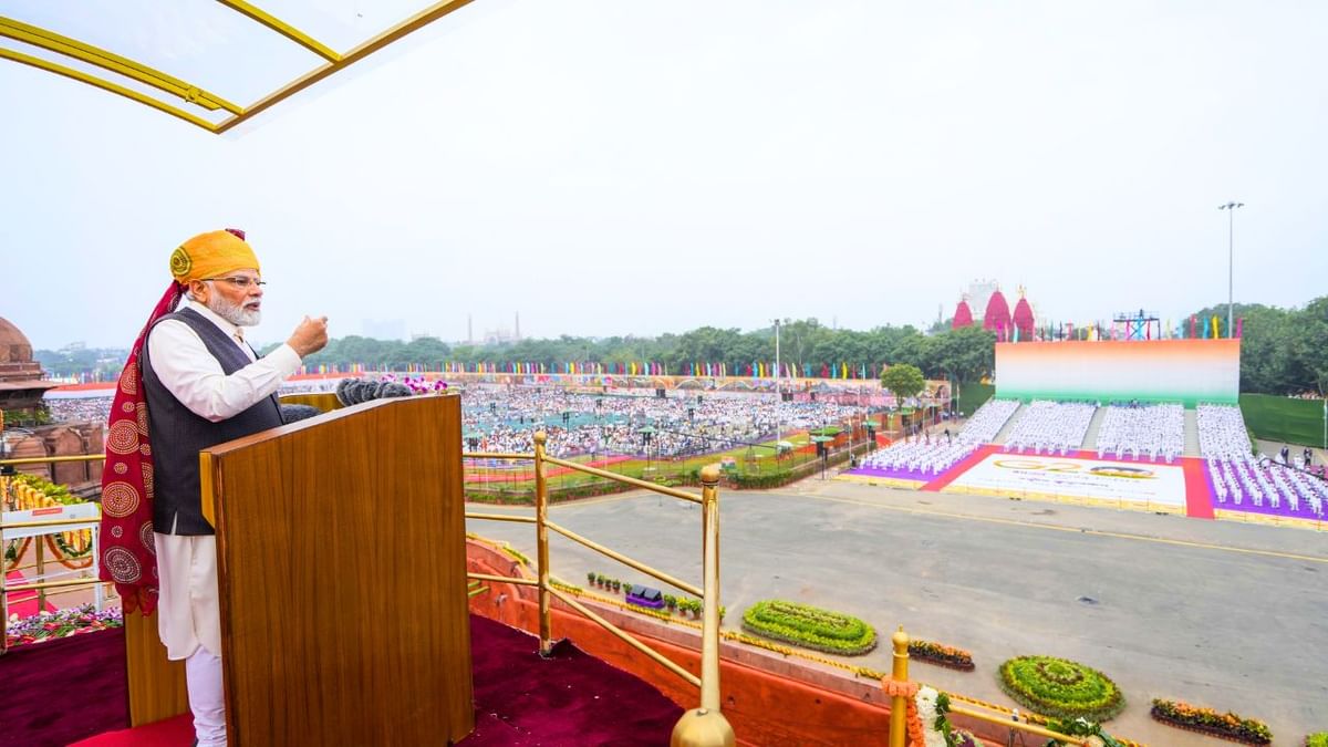 India, Hindustan, 77th Independence Day, PM Modi hoists the tricolor from the ramparts of the Red Fort for the 10th time, Mission against the evils of corruption, dynasty and appeasement, three facilities guaranteed, Prime Minister Narendra Modi,khabargali