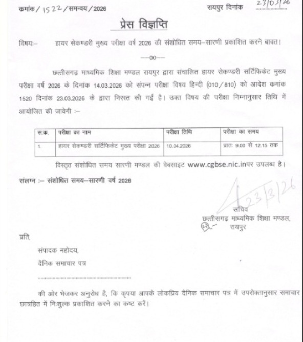  CGBSE 12th Board Hindi exam cancelled after question paper went viral raipur chhattisgarh hindi news khabargali 