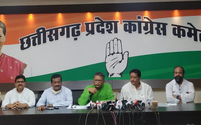 Congress communication department head Shailesh Nitin Trivedi, former BJP minister Brijmohan Agarwal, Rajesh Munat, press conference, electricity, electricity bill half, Chhattisgarh, Khabargali