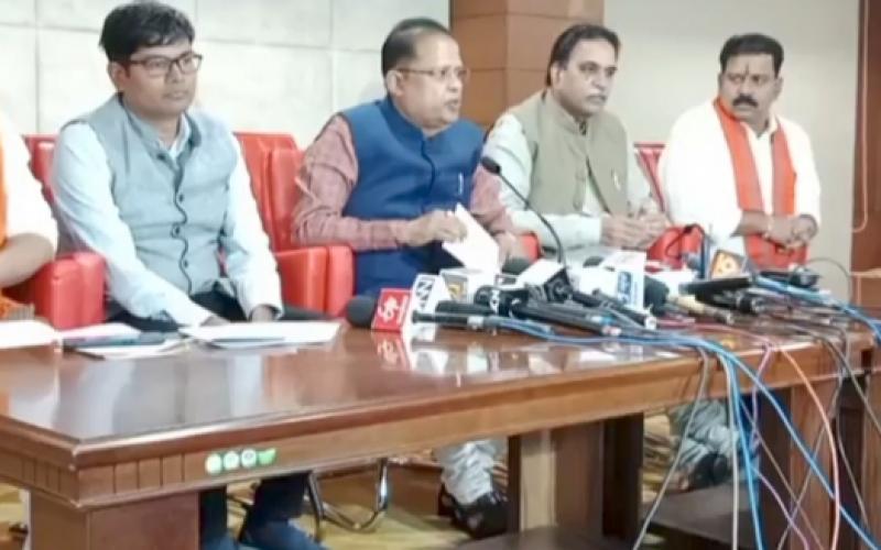 BJP's charge sheet, civic elections, integrated campus, press conference, former state urban body minister Amar Agarwal, former minister and BJP spokesperson Rajesh Munat, BJP state minister Vijay Sharma, O.  P. Chowdhary, Chhattisgarh, Raipur, Khabargali