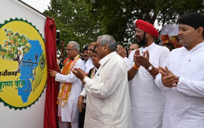 Janmashtami, Krishna-Kunj, Chief Minister Baghel, Telibandha, Raipur, Banyan, Peepal, Kadamba and useful mangoes of cultural importance, tamarind, plum, Ganges tamarind, Jamun, Ganga ber, Mulberry, Tendu, Chironji, Pomegranate, Kaitha, Neem,  Gular, Palas, Guava, Sitaphal, Bell, Amla, Chhattisgarh, Khabargali