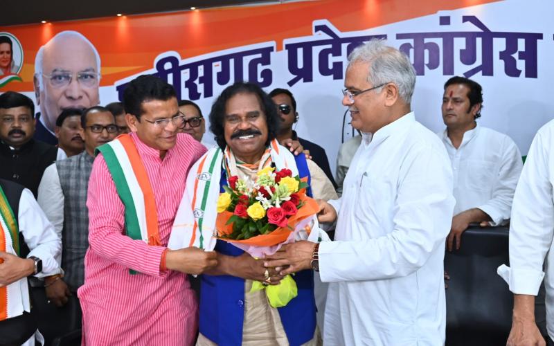 BJP's strong tribal leader Nandkumar Sai, Congress entry, Chief Minister Bhupesh Baghel, State President Mohan Markam, Chhattisgarh,khabargali