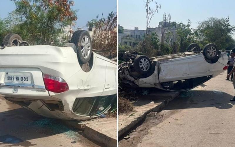 Speeding car overturns on expressway, injured admitted to hospital, Raipur, Chhattisgarh, Khabargali