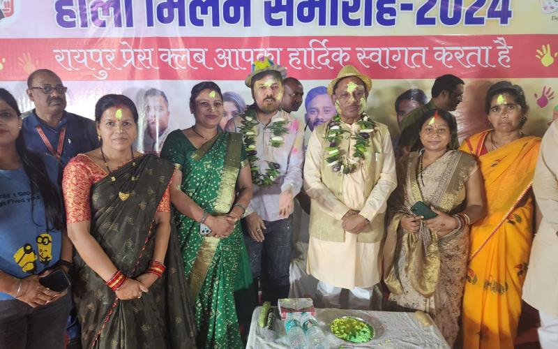 When Chief Minister Sai called the press club to wish the Garh Kaleva family a happy Holi, Vishnudev Sai, Chief Director of Garh Kaleva Rekha Tiwari, Sarita Sharma, Padmashree (Payal Tiwari) and Shimmi Sharma, Meenakshi, Pappi, Daleshwari, Raipur, Chhattisgarh, khabargali