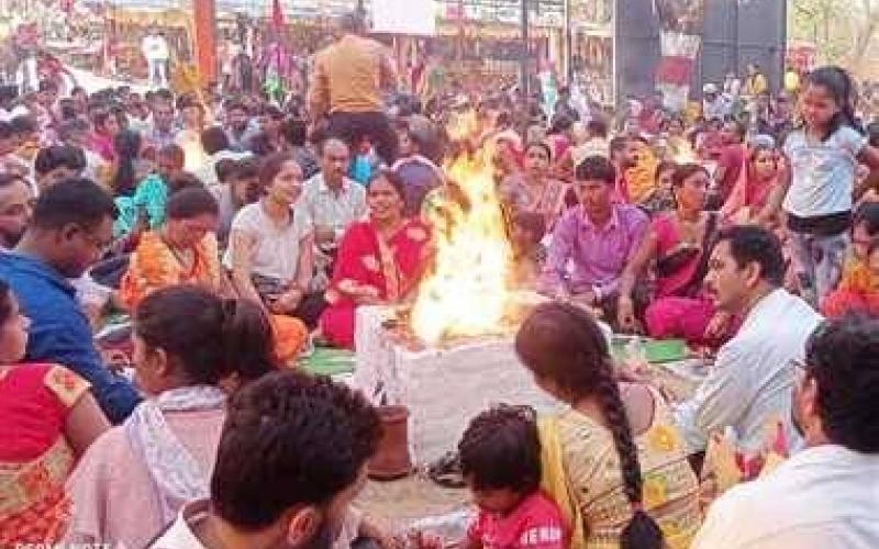 Havan Puja on Ashtami in Devi temples, Ashtami date of Chaitra Navratri, Mahamaya temple located in old colony, Akashvani Kali temple, Kankali temple, Amapara Sheetla temple, Banjari Mata University, Raipur, Chhattisgarh, Khabargali