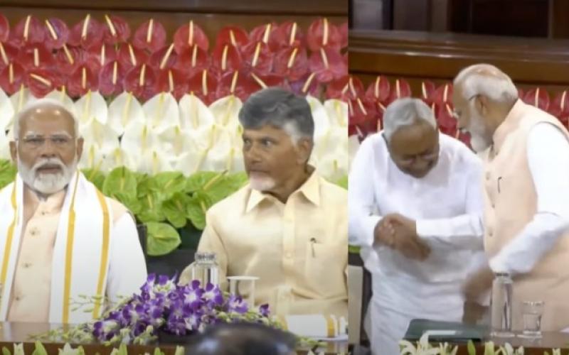 Modi placed the copy of the constitution on his forehead and said – Every moment of my life is dedicated to the great values ​​of the constitution. Modi was elected the leader of the NDA parliamentary party. Took oath as PM for the third time on 9th. Said – NDA means New India, Developed India, Aspirational India, BJP, Khabargali