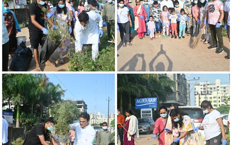 On the occasion of Gandhi Jayanti, cleanliness program organized by the residents of Agrasar Pride, Avanti Vihar, Agrasar Pride gets five star ranking from the society for clean green city, Councilor and Zone President of Ward 32, Maharishi Valmiki Nagar, Pramod Mishra, Raipur, Khabargali