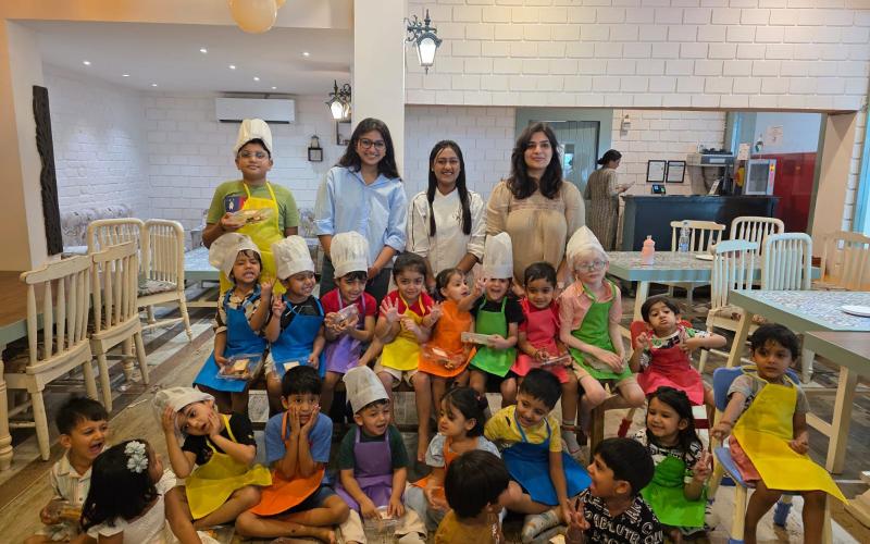 “Little kids made their own waffles in a one day workshop”, Chef Krishna Nathani and Pavitra of Sugarbliss taught 25 little kids how to make waffles, Raipur, Chhattisgarh, KhabarGali