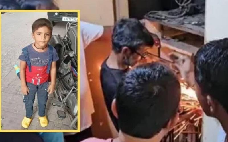 A 5-year-old child died after getting stuck in a lift, was taken out by cutting the grill with a cutter gujrat news hindi News khabargali 