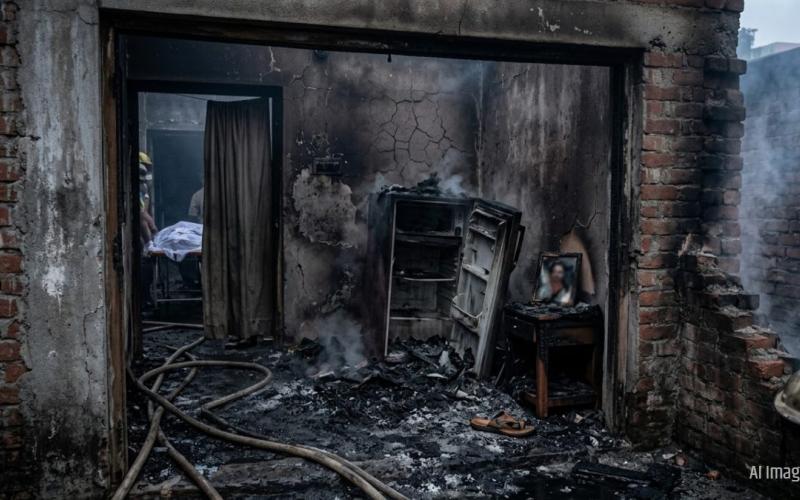  A massive fire broke out in the house after a fridge exploded, burning a woman to death. bilaspur chhattisgarh hindi news khabargali 