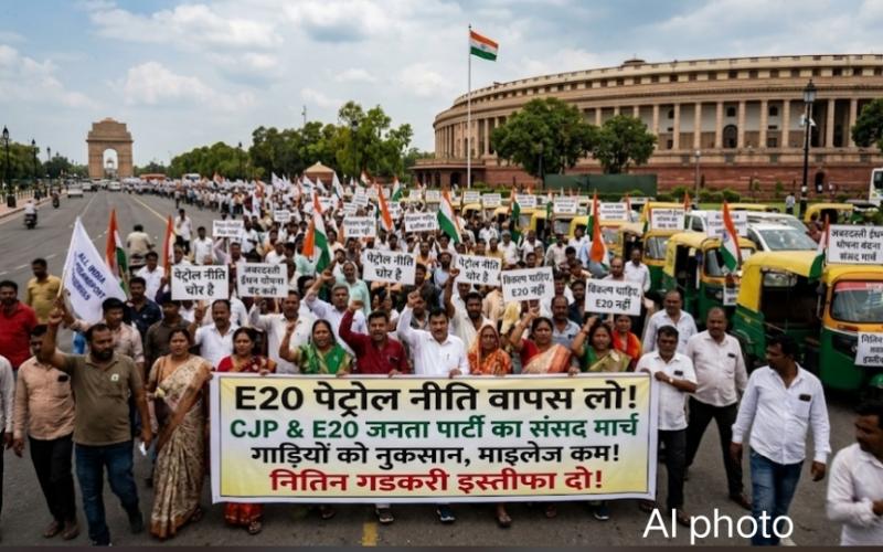 Outcry against E20 petrol! Major Parliament march in Delhi on August 4; demand raised for Nitin Gadkari's resignation; another major protest follows the CJP-led movement. New Delhi, Khabargali
