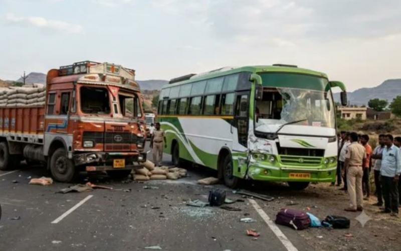 Bus traveling from Hyderabad to Vijayawada collides violently with a truck; 6 dead (including 5 women), 20 injured hairdrabad  news hindi news khabargali