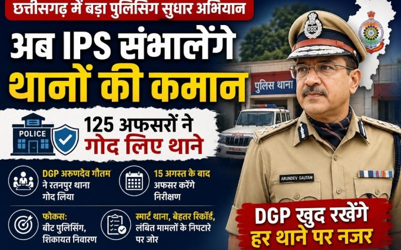 In Chhattisgarh, IPS officers will now take charge of police stations; 125 officers have adopted them. This is a major step taken following the instructions of the DGP-IGP conference. DGP Arundev Gautam has adopted the Ratanpur police station, Khabargali 