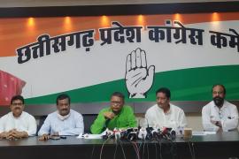 Congress communication department head Shailesh Nitin Trivedi, former BJP minister Brijmohan Agarwal, Rajesh Munat, press conference, electricity, electricity bill half, Chhattisgarh, Khabargali