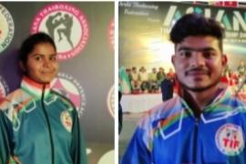 Jageshwar Dadsena, Domeswari Kaushik, Won Gold, Asian Thai Boxing Open Championship 2021 Hyderabad, Abhijeet Rajak, Muktanand Sahu, Anees Memon, Referee, Ku Tikeshwari Sahu, Najma Parveen Qureshi, Manager, Durg, Laxmi Narayan Vaishnav, Raipur, Khabargali