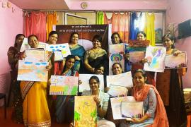Painting competition for mummies, with a cloud of color, Raipur unit of Swayamsiddha A Mission with a Mission, Dr. Sonali Chakraborty, painter artist, Manju Mishra, Anita Lunia, Khabargali