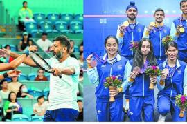 Asiad, won gold in squash and tennis, silver in shooting, silver and bronze in athletics, Rohan Bopanna and Rutuja Bhosle, India, Sarabjot Singh and Divya TS, Saurav Ghoshal, Abhay Singh, Sandhu Harinder and Mahesh Mangavankar, Khabargali