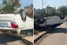 Speeding car overturns on expressway, injured admitted to hospital, Raipur, Chhattisgarh, Khabargali