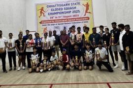 Chhattisgarh State Closed Squash Championship 2025 concluded successfully, Founder of Chhattisgarh Squash Association Dr. Vishnu Kumar Srivastava, Vice President Mr. Manoj Kumar Agarwal, Mr. Sandeep Govilkar Treasurer Rahul Sahu, Raipur, Khabargal