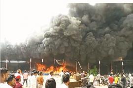 A major accident occurred at the airport, as a ground service bus parked near an aircraft at Terminal 3 caught fire.