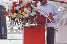 Women should remain aware of their rights.  Dr. Dinesh Mishra, Ophthalmologist and President of the Superstition Eradication Committee, delivering a lecture at the District Women's Awareness Camp, Raipur, Chhattisgarh,Khabargali