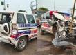 Major collision involving three vehicles on the Raipur-Arang highway; Dial-112 vehicle and passenger bus damaged. hindi news big news khabargali 