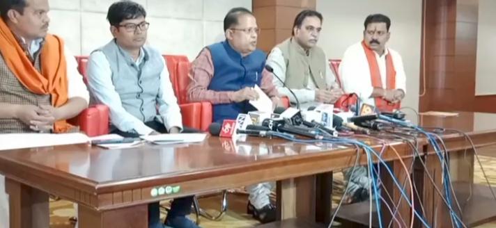 BJP's charge sheet, civic elections, integrated campus, press conference, former state urban body minister Amar Agarwal, former minister and BJP spokesperson Rajesh Munat, BJP state minister Vijay Sharma, O.  P. Chowdhary, Chhattisgarh, Raipur, Khabargali