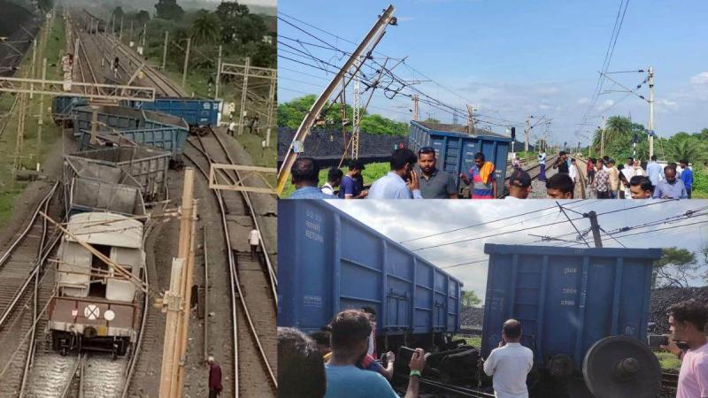 Down line normal after 24 hours, middle line still closed .. Goods train fell from Dhadam near Akaltara, 12 coaches including brake van derailed, Chhattisgarh, Khabargali