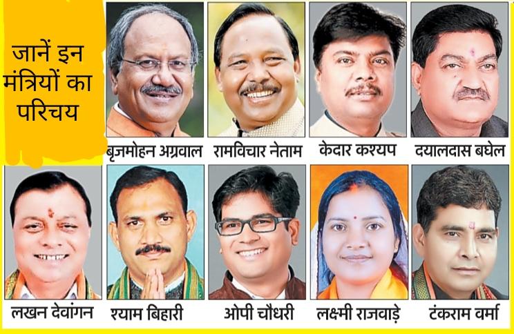 Chief Minister Vishnu Dev Sai, Deputy CM Arun Sao, Vijay Sharma, Ministry Brijmohan Agarwal, Ramvichar Netam, Dayaldas Baghel, Kedar Kashyap, Lakhan Lal Dewangan, Shyam Bihari Jaiswal, OP Chaudhary, Lakshmi Rajwade and Tankram Verma, Khabargali.