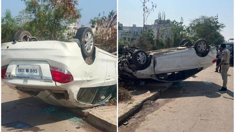 Speeding car overturns on expressway, injured admitted to hospital, Raipur, Chhattisgarh, Khabargali