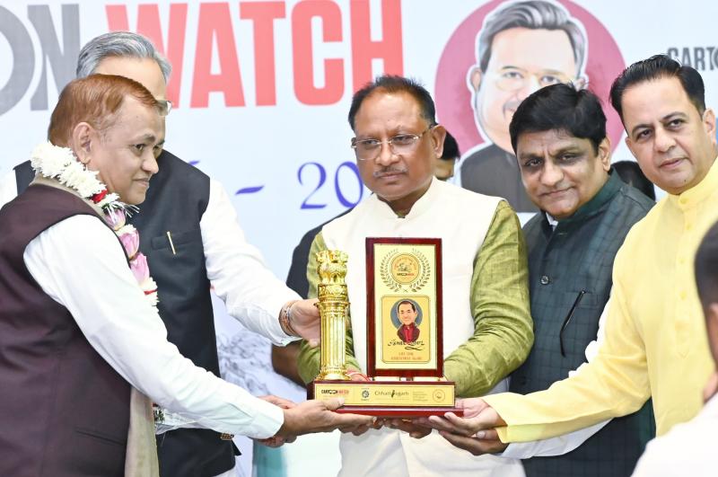 Chief Minister Sai inaugurated the cartoon festival by making a cartoon, Cartoon Watch, the country's only cartoon magazine, organised cartoon festival in Raipur, cartoonists honoured, Indore's cartoonist Shri Ismail Lahri honoured for his special contribution in the field of cartoon, release of cartoon book 'Tulsi Sugandh' based on the couplets of Saint Shri Tulsidas ji, Assembly Speaker Dr Raman Singh, Raipur MP Brijmohan Agarwal, senior journalist Dr Himanshu Dwivedi, Cartoon Watch editor Trayambak Sharm