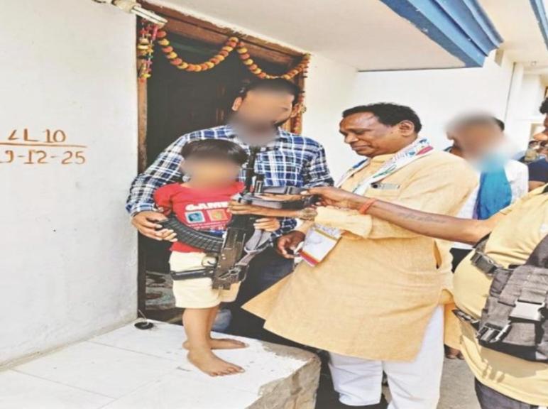  MLA hands gun to child, photo goes viral, sparks uproar latest news big news gariyaband khabargali 