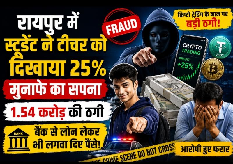 1.54 crore USDT fraud in Raipur, crypto fraud, Raipur cyber crime, student cheats teacher, Chhattisgarh, Khabargali